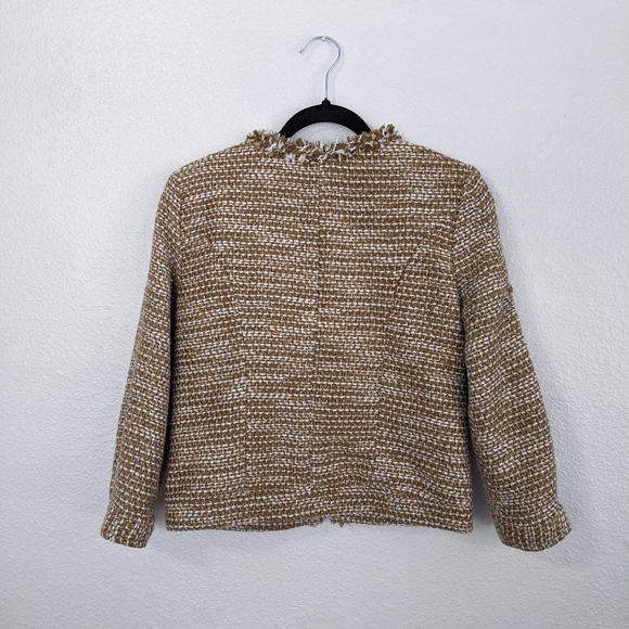 Cabi Pheobe Tweed Gold Shimmer Fringe Blazer - Picture 5 of 13